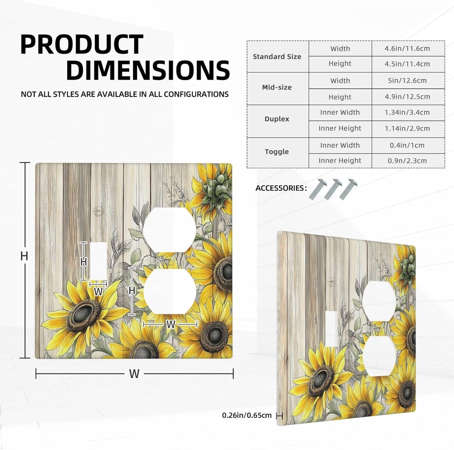 Wallplates Floral Sunflower Rustic Flower Vintage Wood 1 Toggle 1 Duplex Switch Plate Electrical