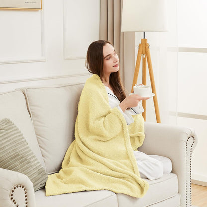 CYMULA Knit Throw Blanket for Couch Yellow - Super Soft Lightweight Plush Fuzzy Fluffy Cozy