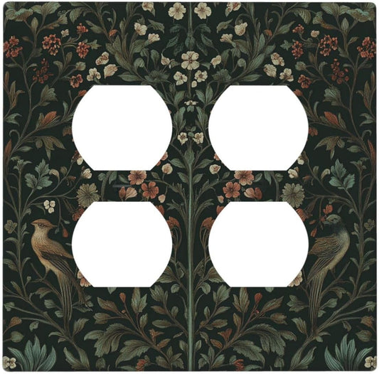 Outlet Covers Vintage Morris Colorful Flower Green Leaf 2 Gang Double Duplex Decorative Light