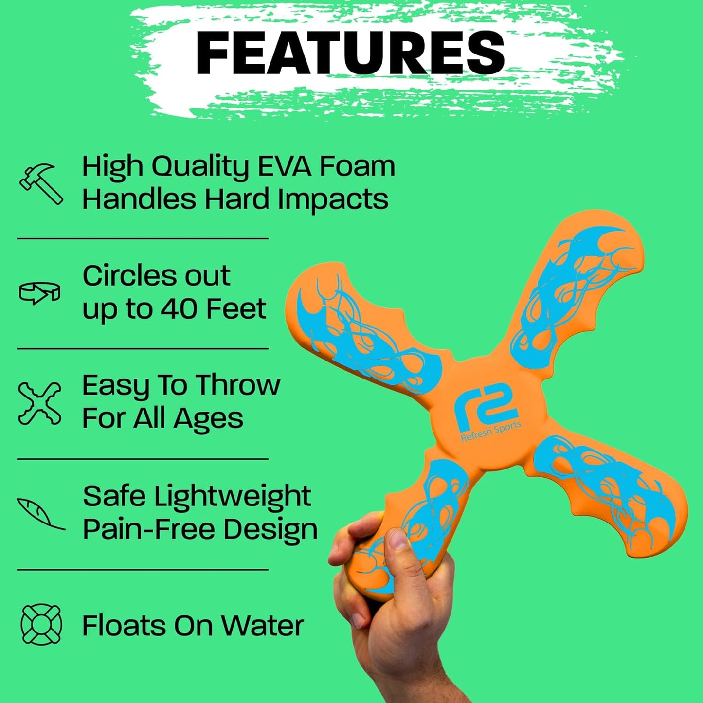 Refresh Sports Soft Boomerang - Best Gifts for Boys & Girls - Fun Kid Stocking Stuffers & Holiday Presents - Outdoor Toys & Birthday Party Favors - Goodie Bag Easter Basket Stuffers for Kids