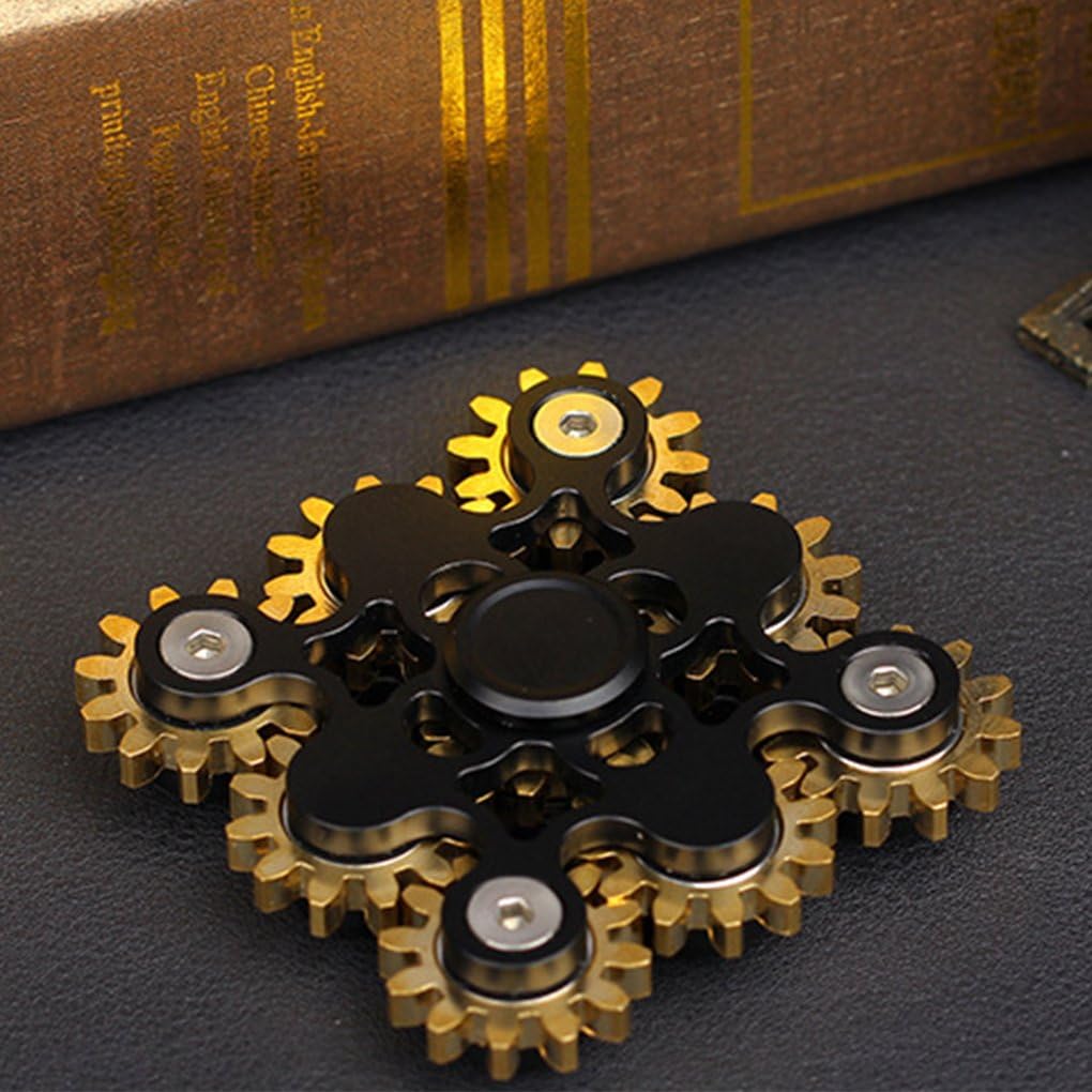 Pure Brass Fidget Spinner Gears Linkage Fidget Gyro Toy Metal DIY Hand Spinner Spins Long Time EDC Focus Meditation Break Bad Habits ADHD with Multiple Premium Bearings (9 Gears Black)