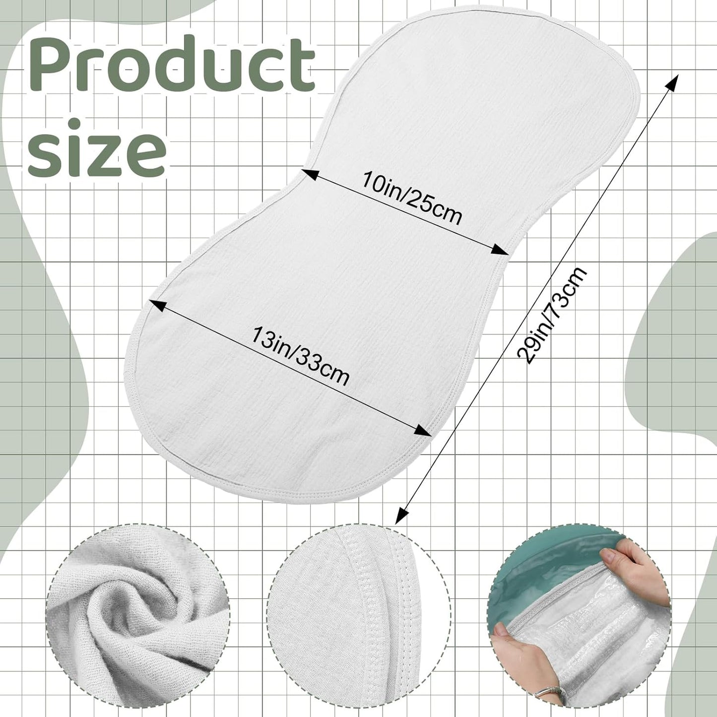 3 Pcs Changing Pad Liners Fits in Peanut Shape Changing Pad Waterproof Diaper Mats Organic Cotton Peanut Mats are Warm on a Baby's Back, Washable Reusable(Simple Style,White)