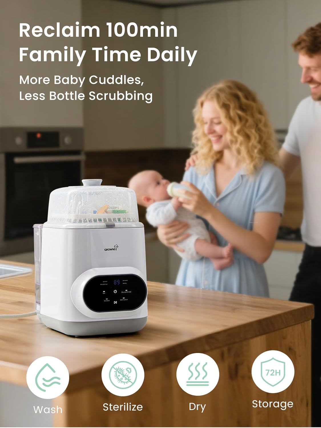 Grownsy EaseClean Bottle Washer Pro | All-in-One Bottle Washer and Sterilizer and Dryer | Baby