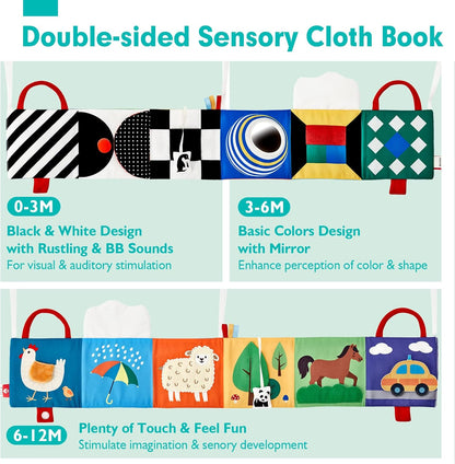 hahaland Baby Toys 0-6 Months - High Contrast Newborn Toys - Baby Tummy Time Books 0-6 Months with Crinkle, Squeaky Sounds, Touch Feel, Visual Stimulation
