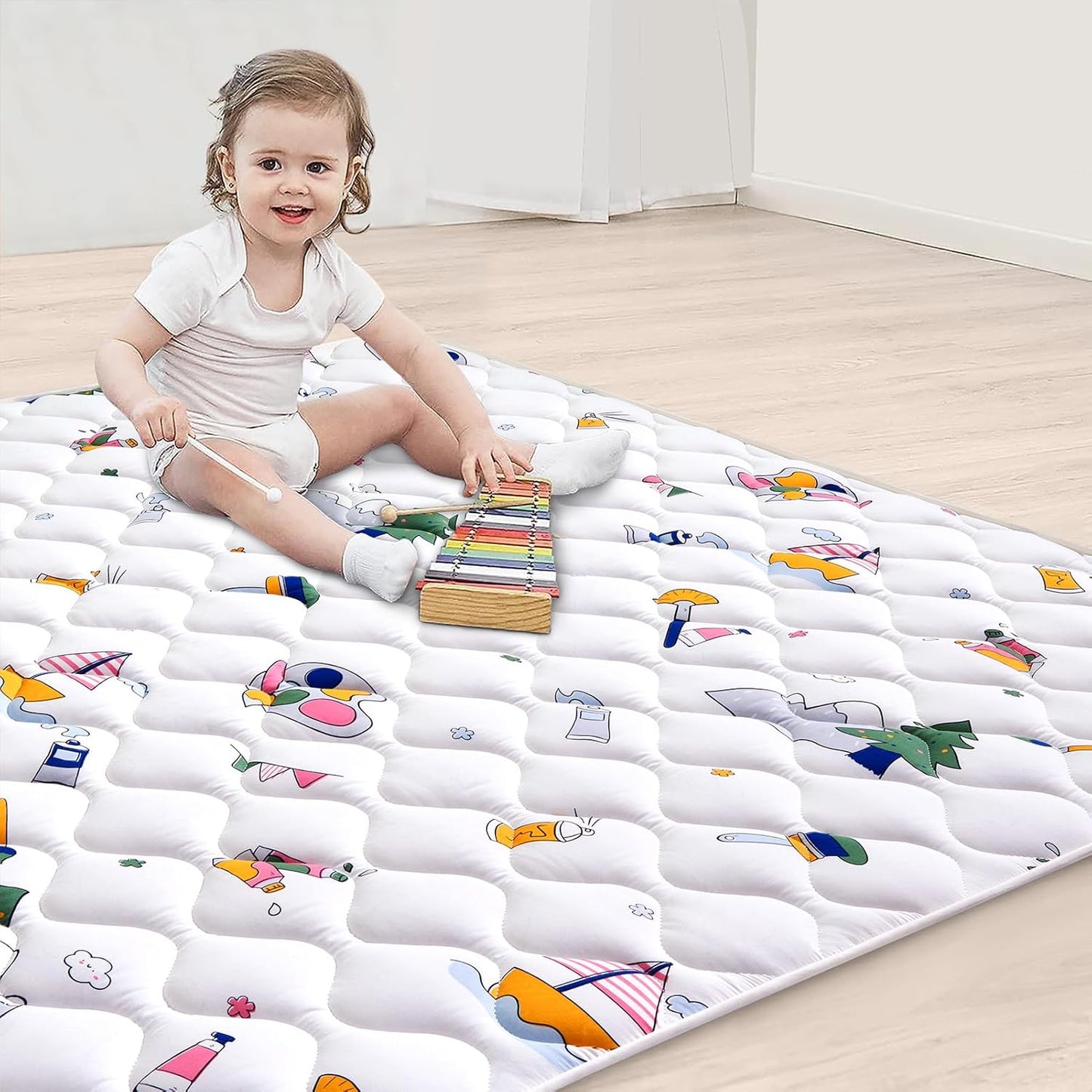 Vibe Bear High-Density Foam Baby Play Mat, 50x50 Inches Thicken One-Piece Comfortable and Soft Baby Playmat, Non Slip Washable Floor Mat for Infants, Toddlers