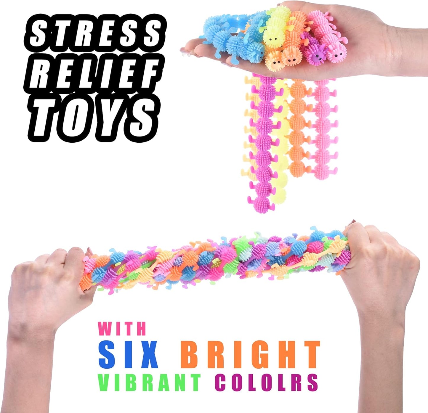 12 PCS Caterpillars Stretchy String Fidget Sensory Toys,Relaxing Toys for Kids and Adults,Relieve Anxiety Stress for Autistic Children,Goodie Bag Fillers(Worm Style)