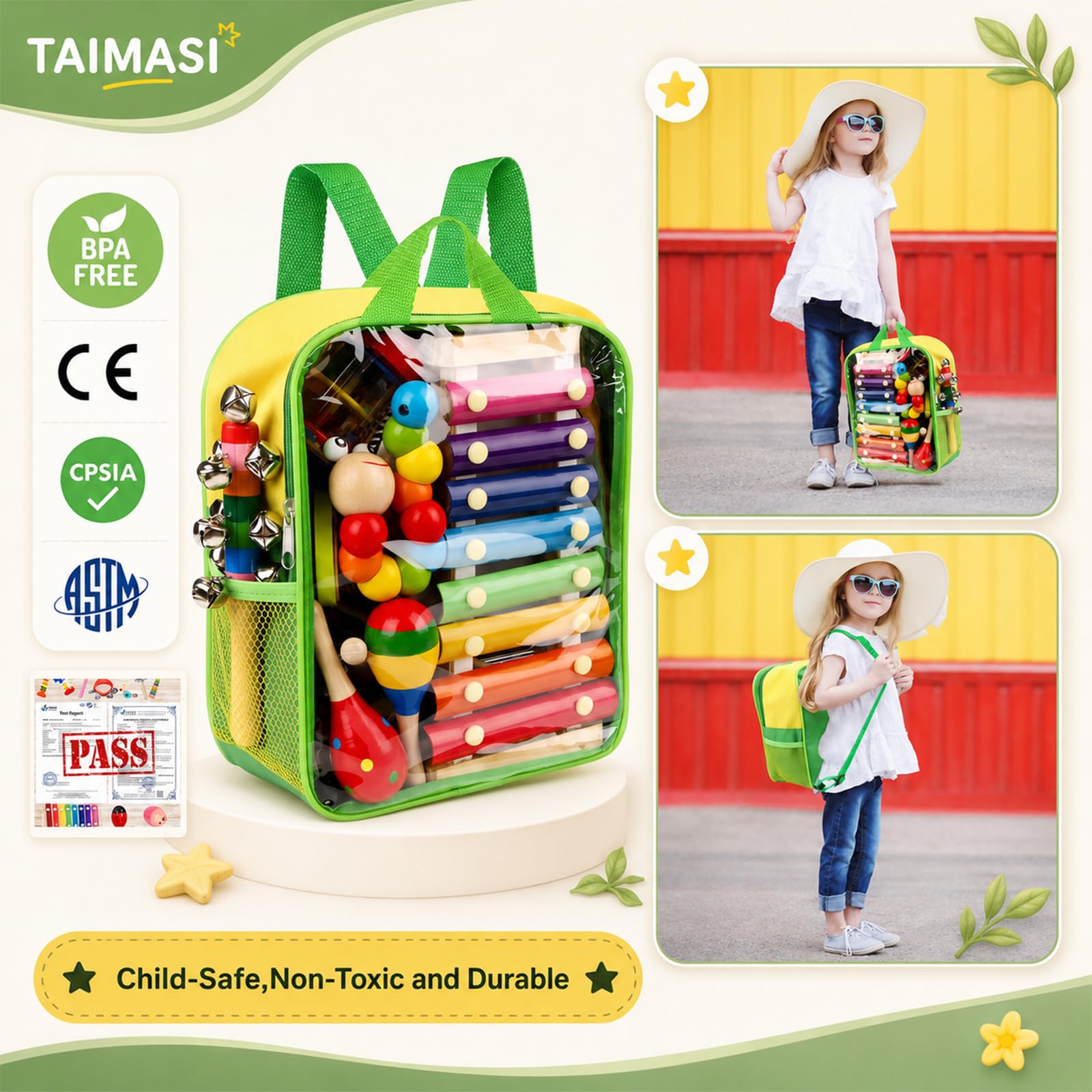 Kids Musical Instruments, 33Pcs 18 Types Wooden Percussion Instruments Tambourine Xylophone Toys