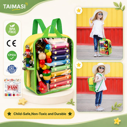 Kids Musical Instruments, 33Pcs 18 Types Wooden Percussion Instruments Tambourine Xylophone Toys