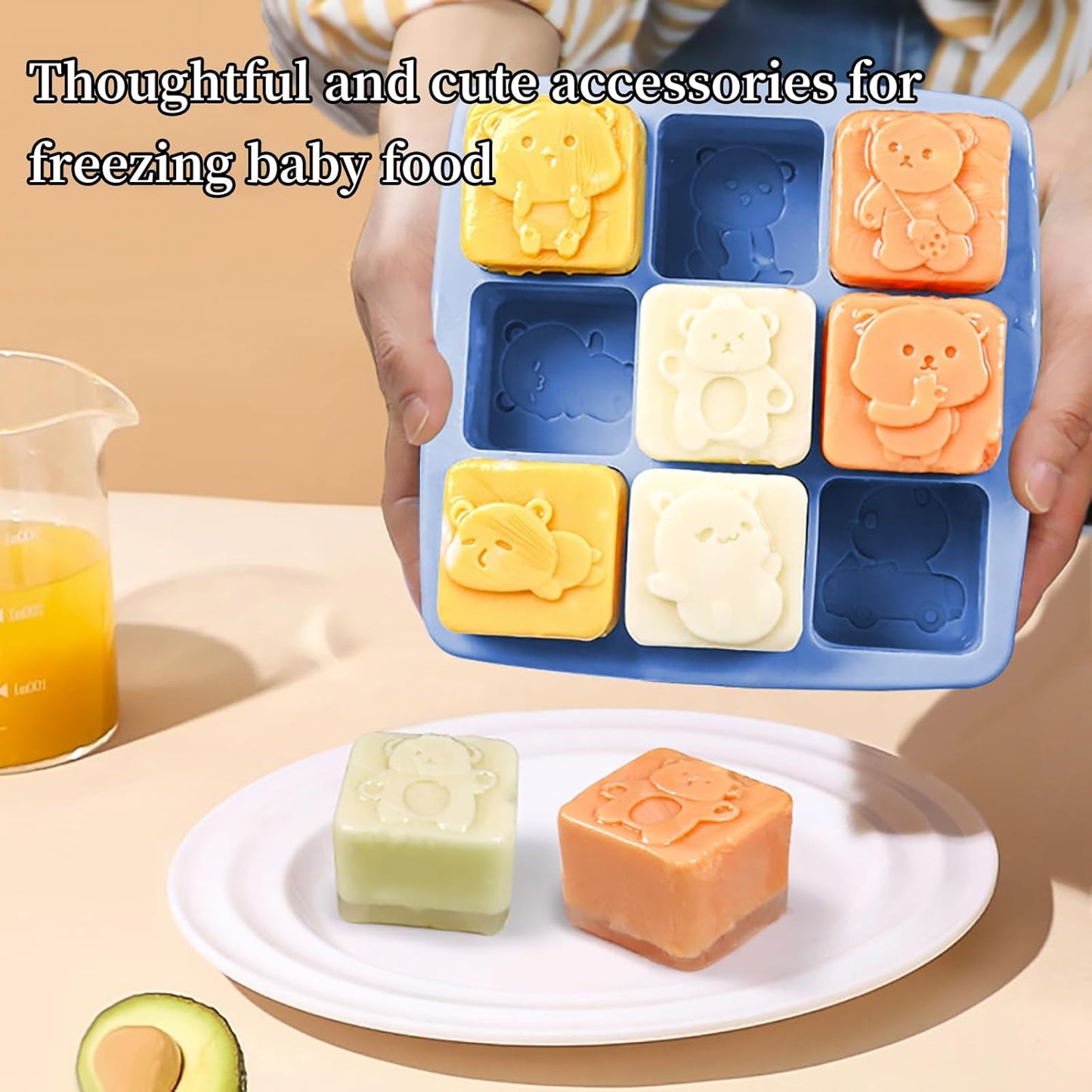 Baby Food Maker Mini Cute and Small Food Processor Puree Blender Grinder Chopper with 2 Glass Bowls(0.6L+0.3L) 8 Blades Electric (Without Battery) -2 Bowls