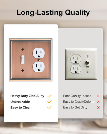 2-Pack Combo Toggle/Duplex Light Switch Cover Plate, Antique Copper Wall Outlet Cover Plate, Decorative Wall Receptacle Cover for Electrical Outlets, Light Switch, Durable Solid Zinc Alloy