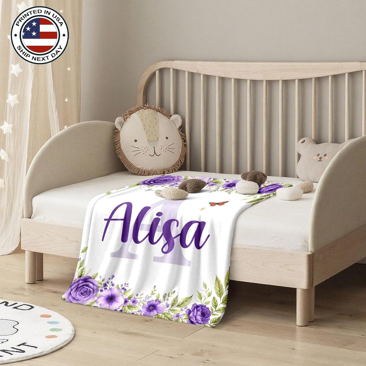 Ship Next Day, Personalized Baby Blanket – Printed in USA, Custom Baby Blanket for Boys & Girls
