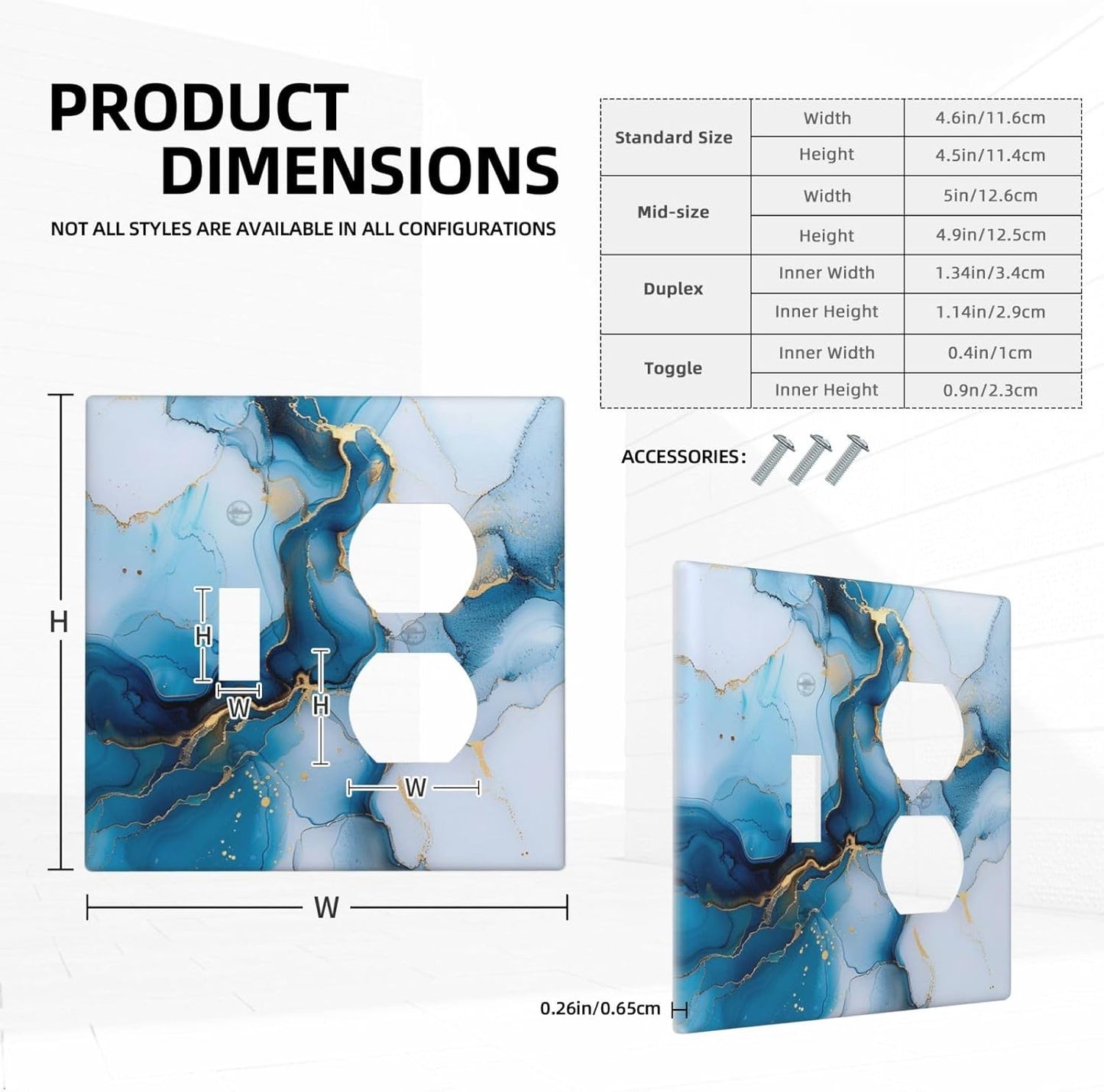 Decorative Outlet Covers Modern Abstract Blue Gold Line Marble 2 Gang Wall Plate Cover Single Toggle Duplex Combo Two Switch Light Switch Cover Plate Jumbo Dual GFCI Faceplate