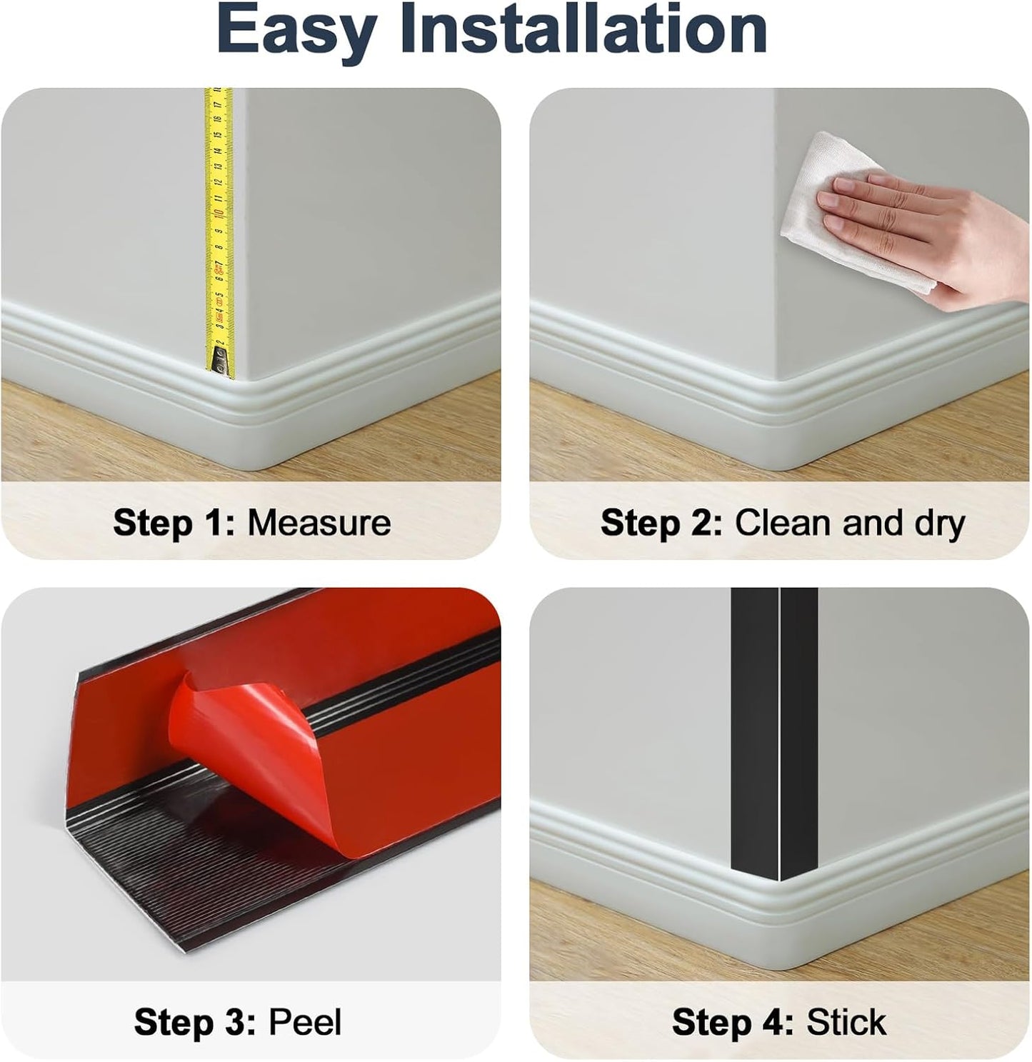 4PCS 45" Black Metal Corner Protectors, Aluminum Self Adhesive Corner Guards, Metal Wall Edge Protector Strip, Furniture Corner Protectors, Wall Cabinet Baseboard Decoration 45" x 2"