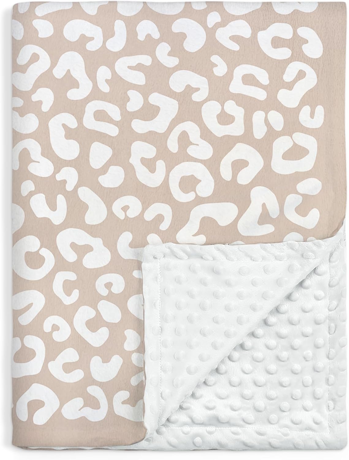 Leopard Print Minky Baby Blanket 30 x 40 Inches for Girls, Soft Plush Receiving Blanket with Dotted