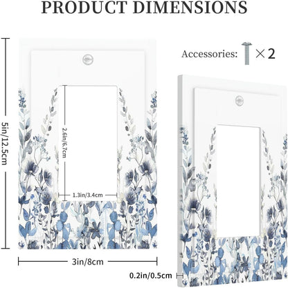 Decorative Outlet Covers Light Blue Watercolor Leaves Plant With Floral 1 Gang Single Rocker Light Switch Cover Plate Wall Plates GFCI Faceplate for Bedroom Bathroom Decor