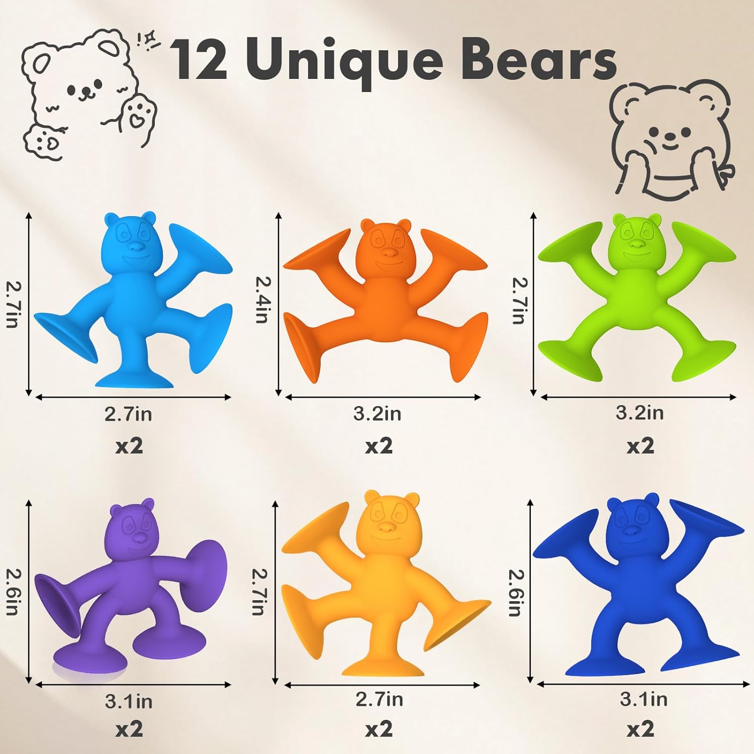 Cute Bear Suction Cup Toy Bath Toys for Kids Ages 4-8 No Hole Bathtub Sensory Toy Airplane Toys for