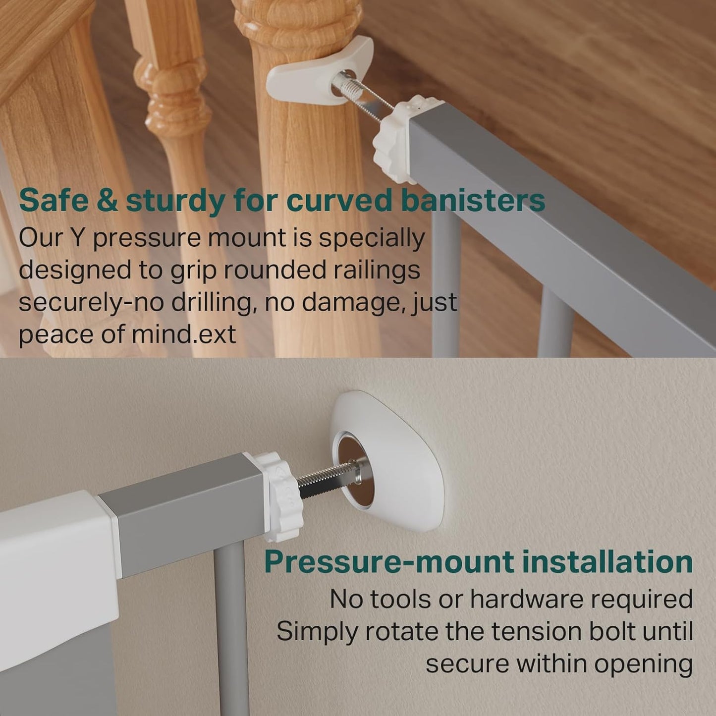 Cumbor 29.7"-40.6" Baby Gate for Stairs, Mom's Choice Awards Winner-Dog Gates for Doorways, Pressure Mounted Auto-Close Pet Gates for Dogs Indoor, Safety Child Gate with Easy Walk Thru Door, Gray