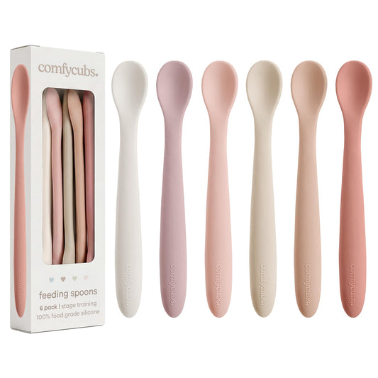 Comfy Cubs Silicone Baby Spoons Set 6-Pack, Blush 6.46 x 0.95 in – BPA Free, Soft Gum-Safe Toddler