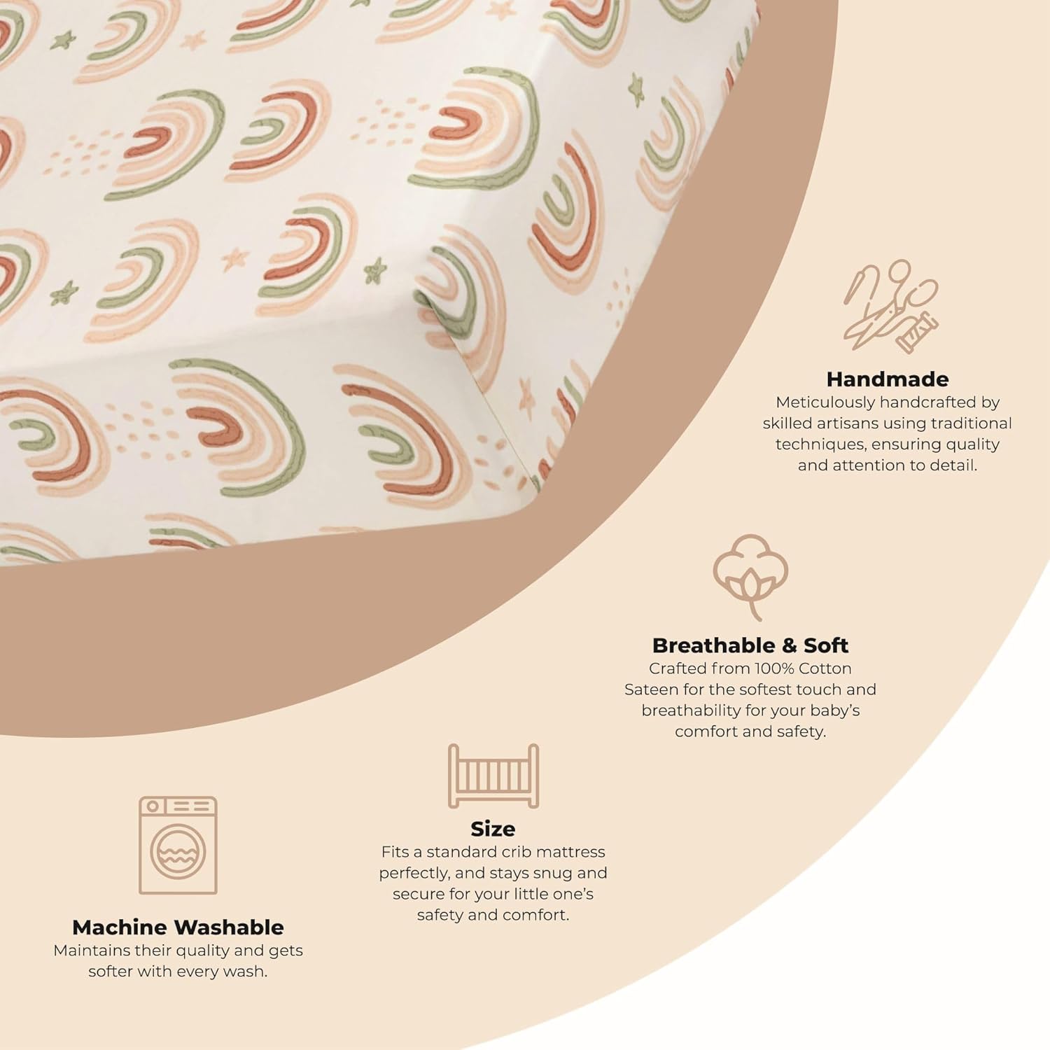 Crane Baby 100% Cotton Breathable Fitted Baby and Toddler Sheet for Standard Mattress (28 X 52)
