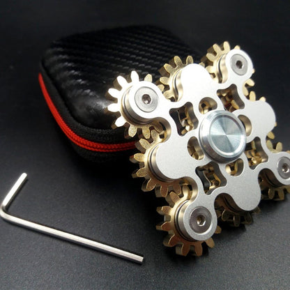 Pure Brass Fidget Spinner Gears Linkage Fidget Gyro Toy Metal DIY Hand Spinner Spins Long Time EDC Focus Meditation Break Bad Habits ADHD with Multiple Premium Bearings (9 Gears White)