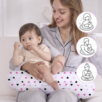 Nursing Pillow, Breast Feeding Pillows for Mom, Rose Red Hearts Soft Cover with Breathable Filling, Feeding Support Pillow for 0-12 Months, Multifunctional Support Cushion for Travel (Sweet Hearts)