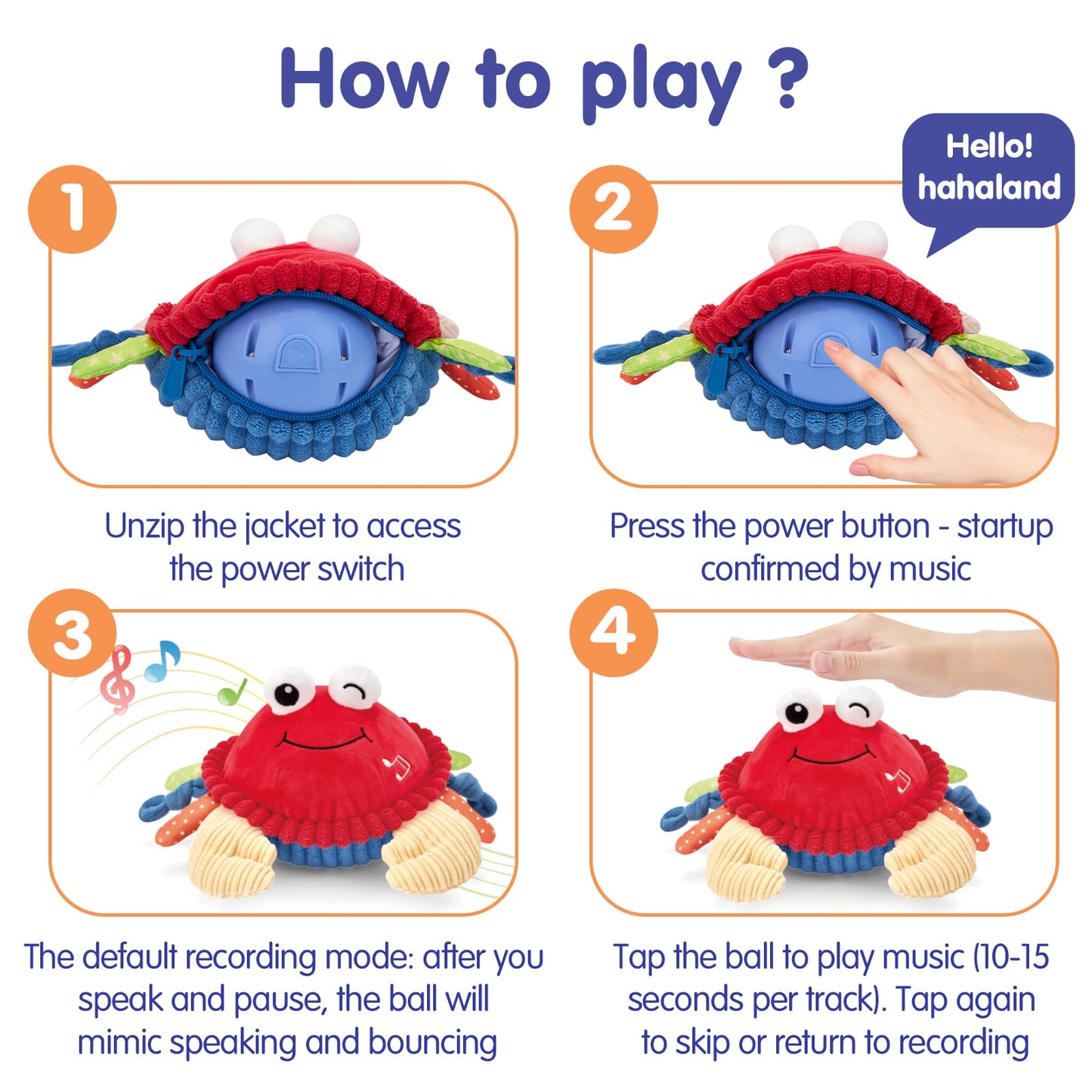 hahaland Baby 6+ Months Tummy Time Musical Bouncing Crab Crawling Toy