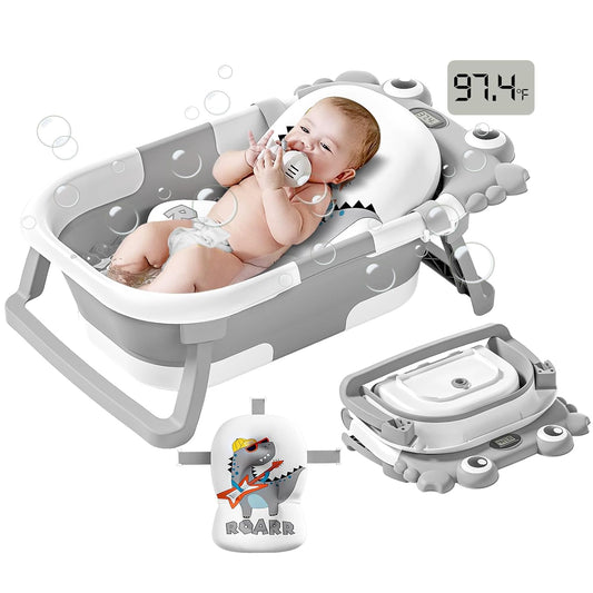 Collapsible Baby Bathtub for Newborns to Toddler with Real-time Temp Monitor & Floating
