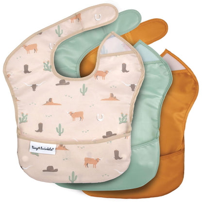 Tiny Twinkle Mess Proof Baby Bibs for Eating - Waterproof, Wipeable Bibs - Toddler Bibs - Travel