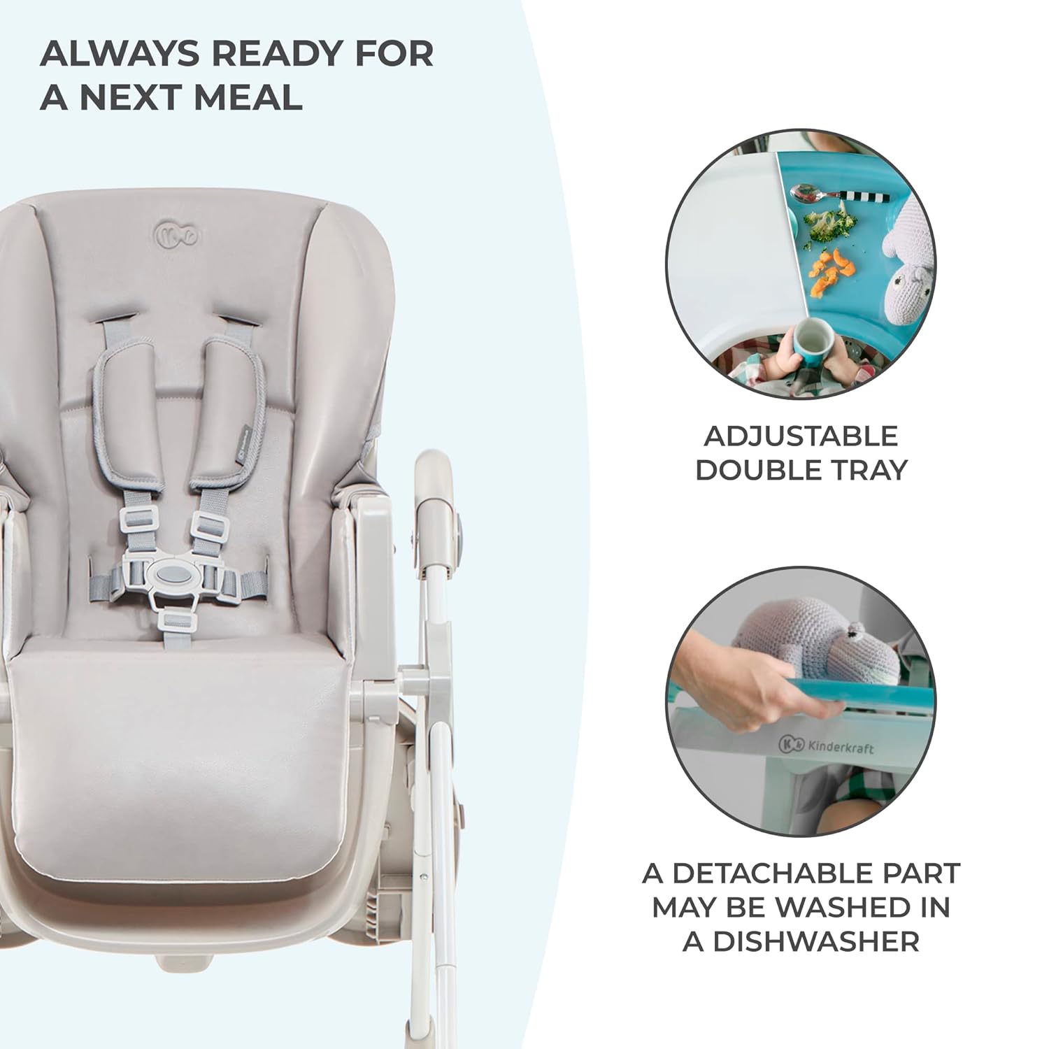 Kinderkraft Highchair Yummy, Baby Chair, Ergonomic, Comfortable, Reclining, Foldable, with