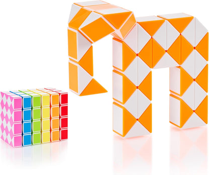 CUBIDI® Magic Snake Cube | Fidget Snake Toy for Kids | Travel Toys for Kids Ages 4-8 | Great Gift for Boys and Girls Birthday, Christmas, Stocking Stuffers - 48 Blocks | 0.9 inch x 0.7 inch | Orange