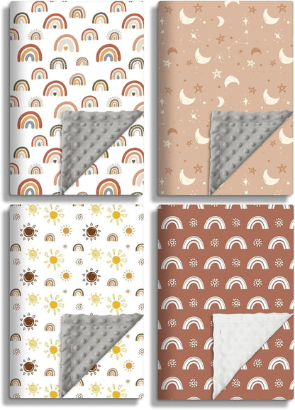 4 Pack Soft Boho Baby Blankets for Unisex Girls or Boys - Breathable Gender Neutral Nursery Double
