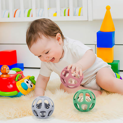 MCGMITT Baby Montessori Sensory Toys for 0-6 6-12 Months, Easy Grasp Food Grade Stretchy Silicone Baby Teether Teething Rattle Toys, BPA-Free Infant Teether Ball Chew Rattle Toys Shower Gifts
