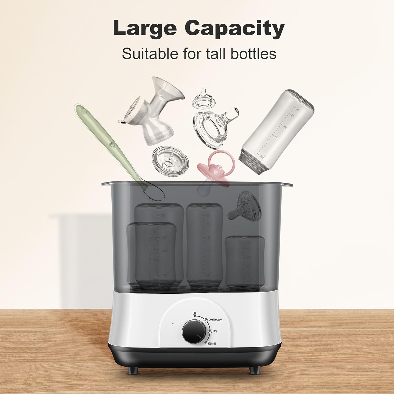 Baby Bottle Steamer, 3-in-1 Bottle Steamer and Dryer, Easy One-Dial Control Electric Steam Bottle