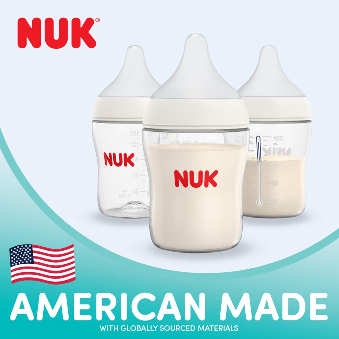 NUK Perfect Match 2-in-1 Natural and Anti-Colic 8oz Bottle with Adaptable Medium Flow Nipple, 2 Pack