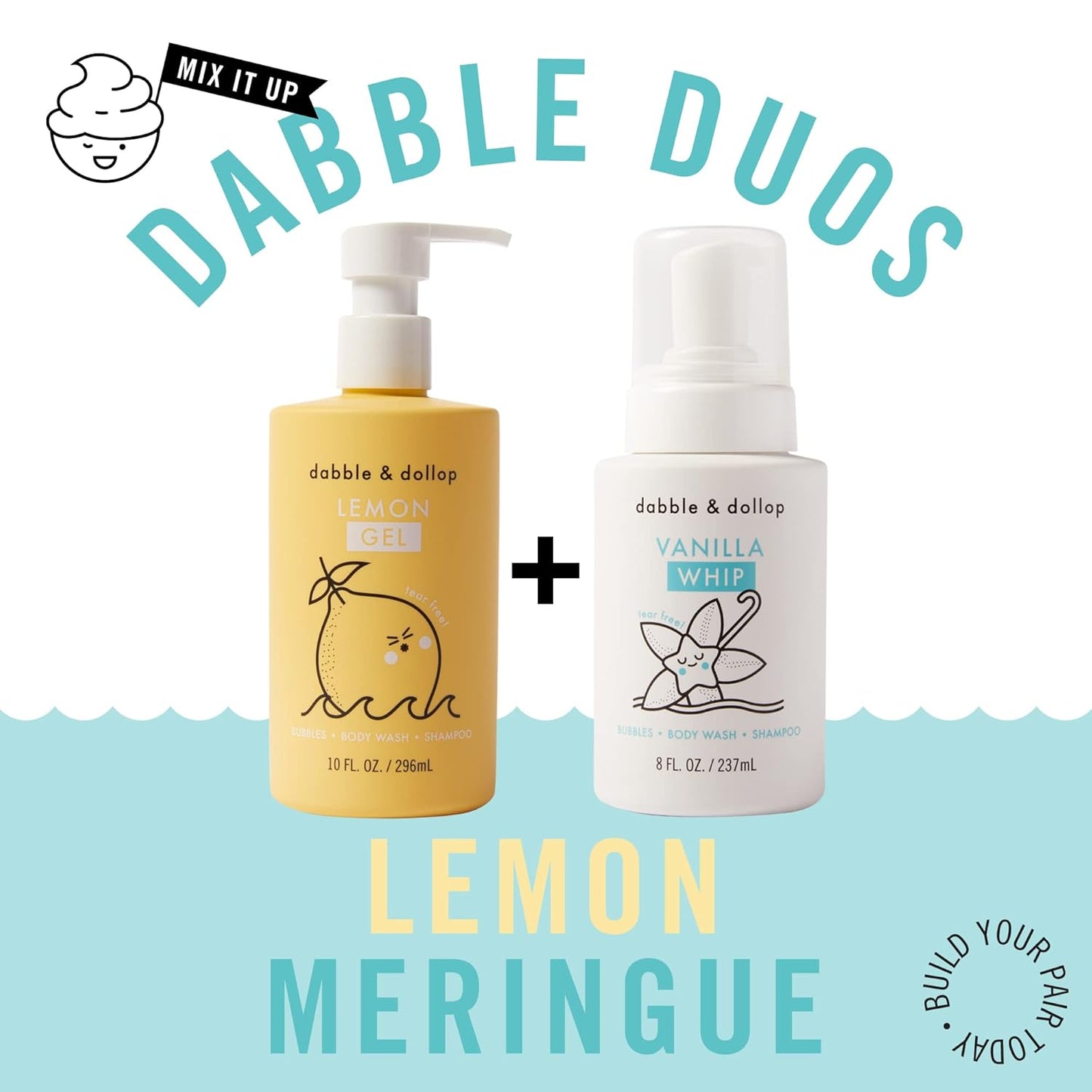 Dabble & Dollop Lemon + Vanilla Body Wash & Shampoo – 3-in-1 Natural Bubble Bath for Kids, Made in