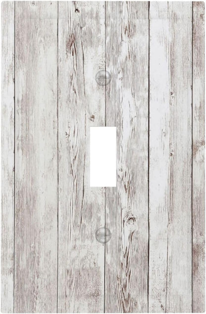 Decorative Light Switch Cover Rustic Vintage White Wood Grain 1 Gang Single Toggle Device Electrical Faceplate Switchplates Decorator Outlet Wall Plate for Farmhouse Home Decor