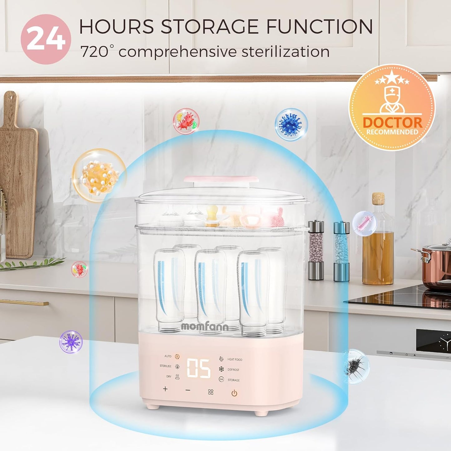 Bottle Sterilizer and Dryer, All-in-One Electric Steam Sterilizer Bottle Sanitizer for Baby