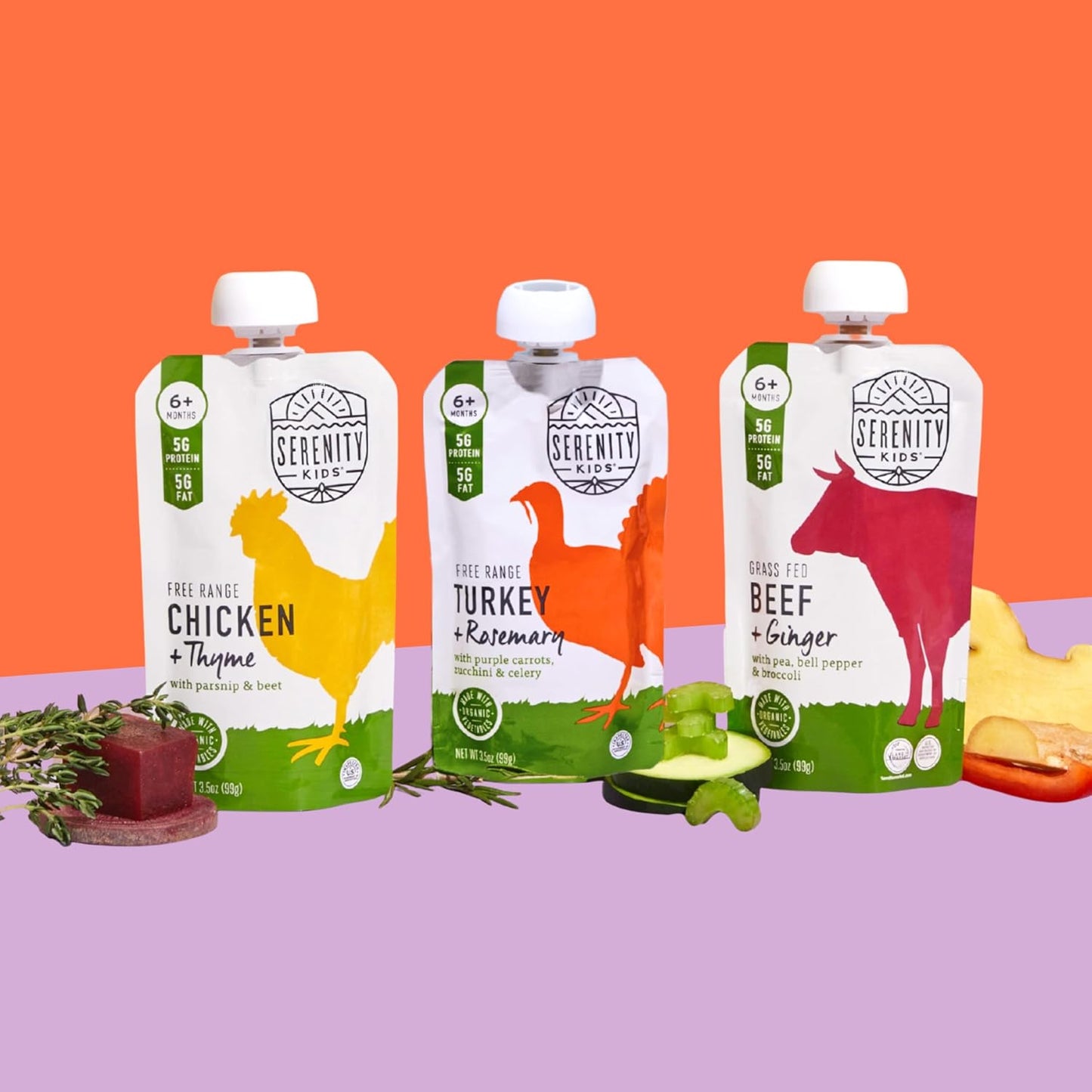 Serenity Kids 6+ Month Baby Food Puree Pouches with Ethically Sourced Meat & Organic Veggies - 3.5