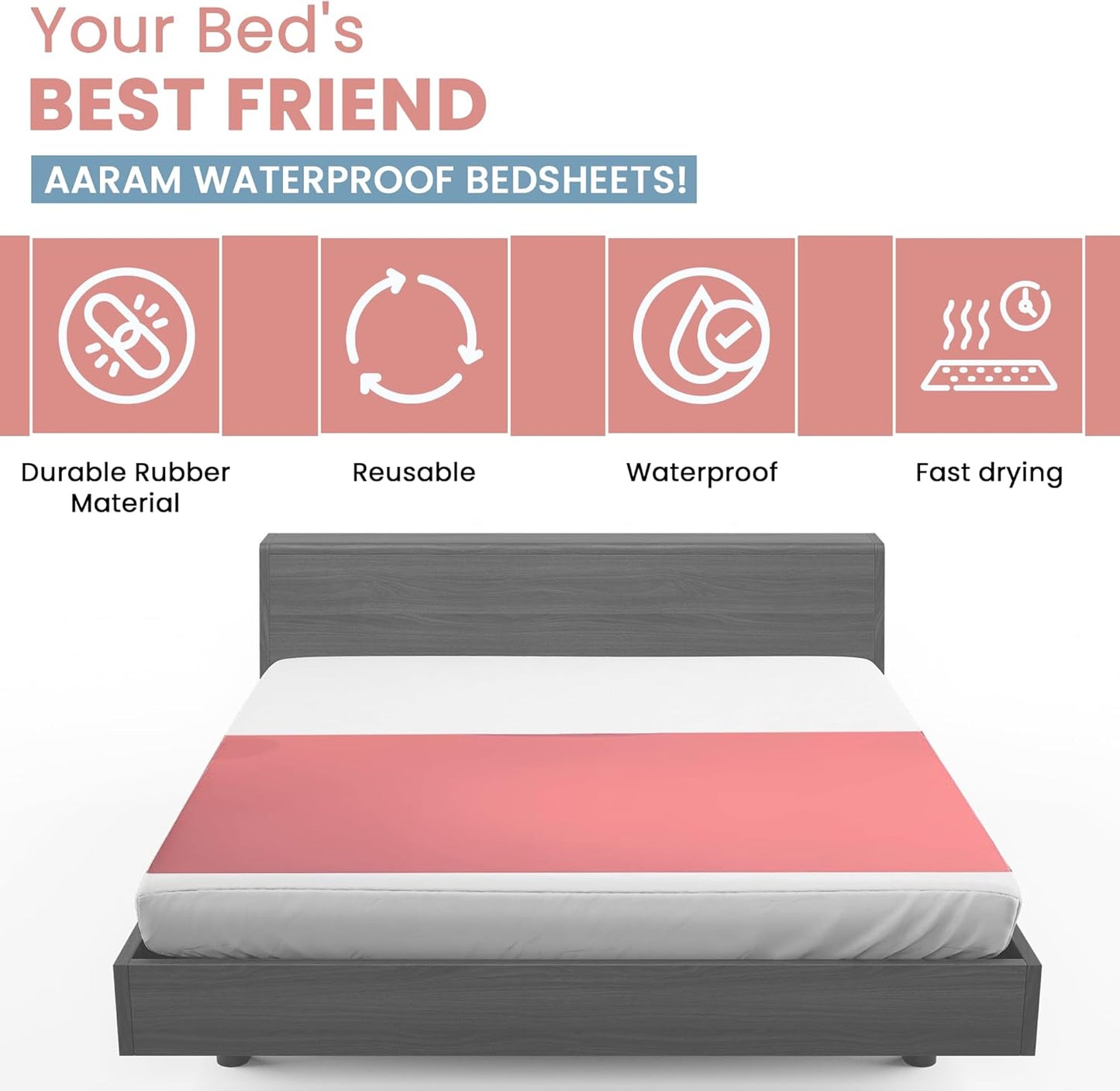 Waterproof Dry Rubber Bed Sheet Cover/Sleeping Mattress Protector/Urine Non-Absorbent Reusable Crib Mat Color Blue and Pink ((3 Meter) (117 x 36 Inches) (300 x 90 cm))