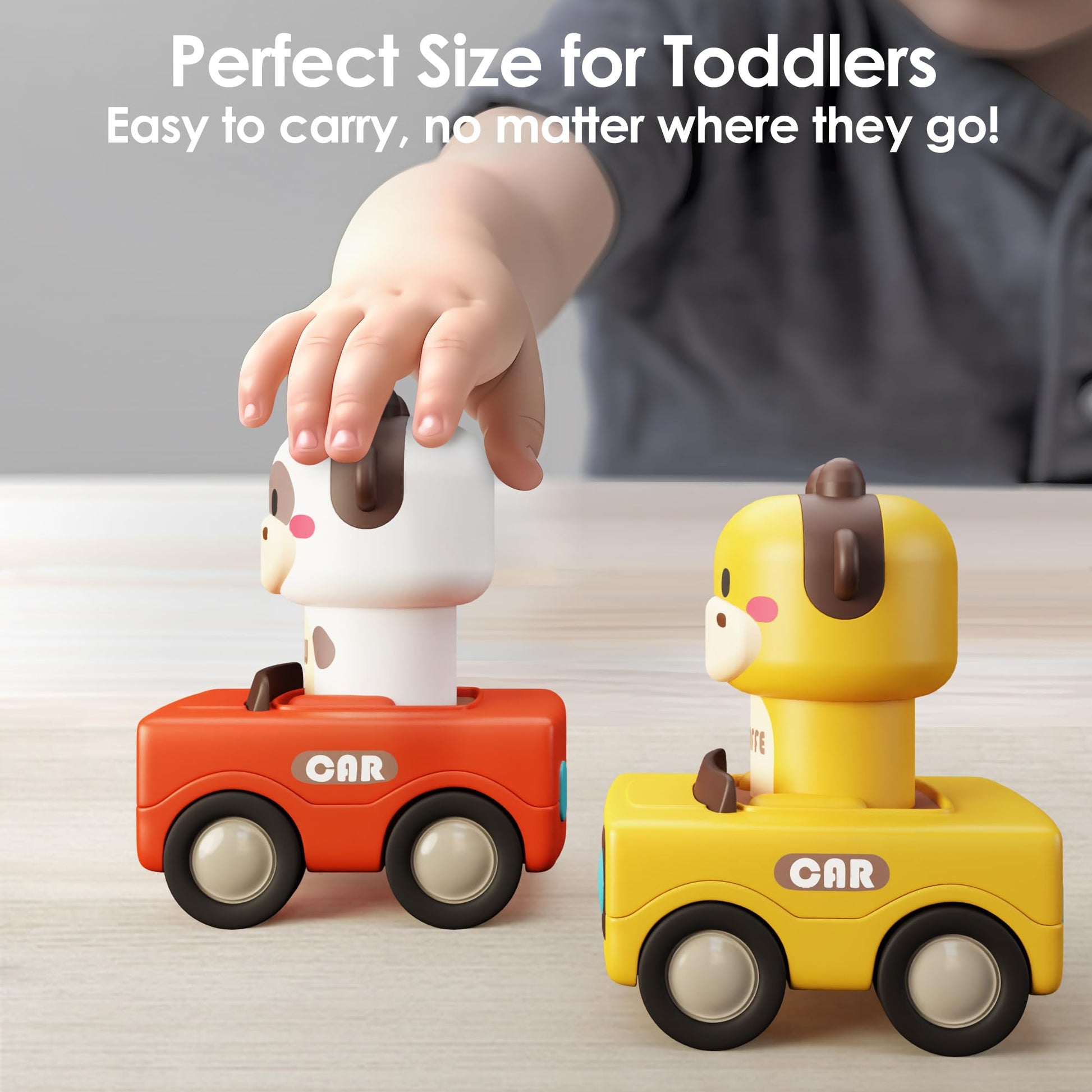 iPlay, iLearn Baby Press to Go Car Toys for Toddlers 1-3, 1 Yr Old Boy Gift