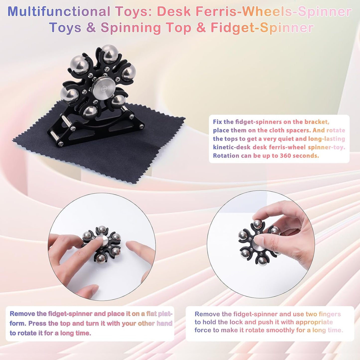 Desk-Fidget-Toys Ferris-Wheels-Spinner: Metal Kinetic-Fidget-Spinner 4mins, EDC-Toy Cool-Gadgets for School Office Christmas, ADHD Tools Gift Cool-Stuff Stress Relief Gift for Kid Children Teen Adult