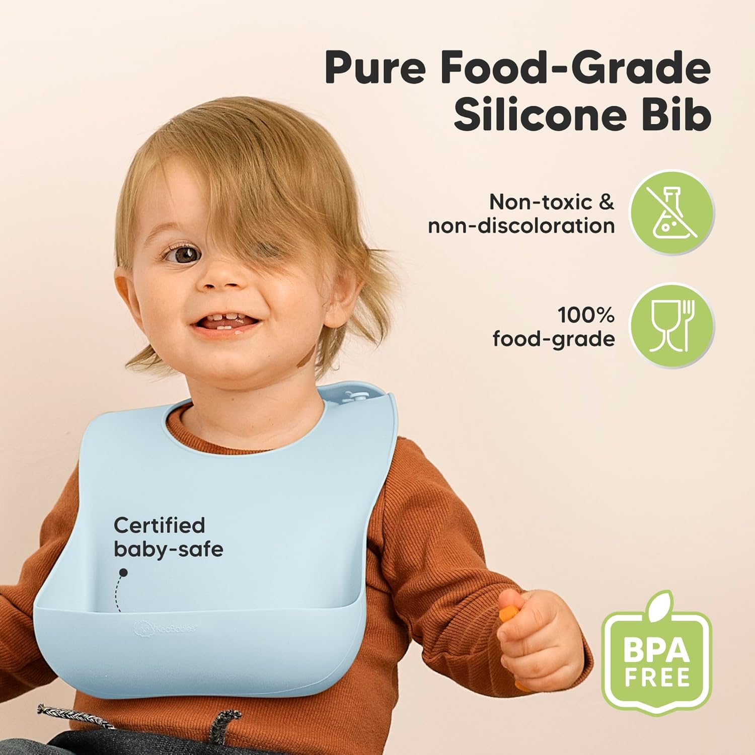 KeaBabies 2-Pack Silicone Baby Bibs for Eating - Sturdy Food-Grade Silicone Bibs for Babies Girl