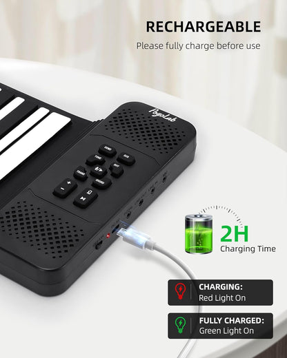 88 Keys Roll Up Keyboard Piano, Portable Electric Foldable Piano with Sustain Pedal, 14 Songs, 128 Tones, 128 Rhythms, Rechargeable & Dual BT Function, Music Gift for Beginners