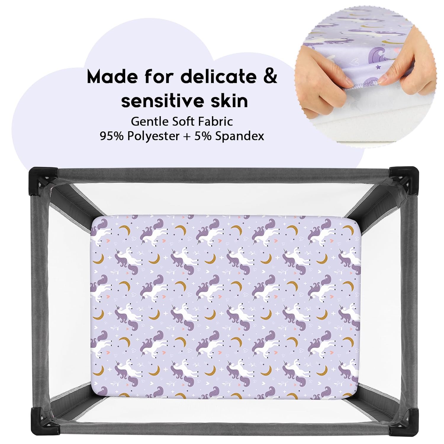 Yoofoss Pack and Play Sheets Fitted, Mini Crib Sheets 2-Pack for Pack N Play Mattress, Stretchy