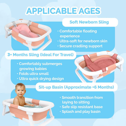 BEBELEH™ Collapsible Baby Bathtub – Bathtub + Baby tub Sling + Newborn Sling – Baby Bathtub Newborn
