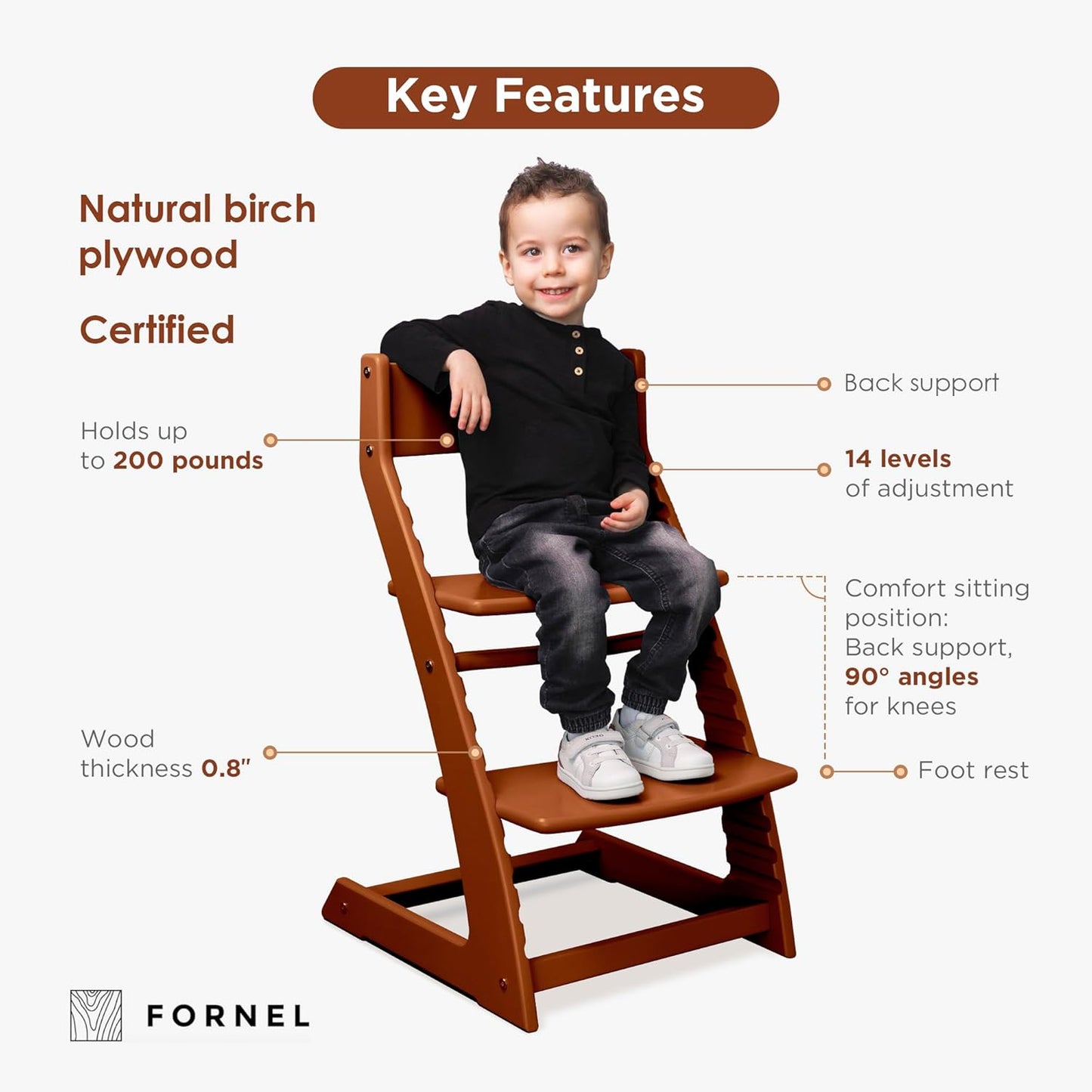FORNEL Adjustable Wooden High Chair for Babies, Toddlers & Kids | The Grow-with-Me Chair from 6