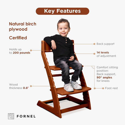 FORNEL Adjustable Wooden High Chair for Babies, Toddlers & Kids | The Grow-with-Me Chair from 6