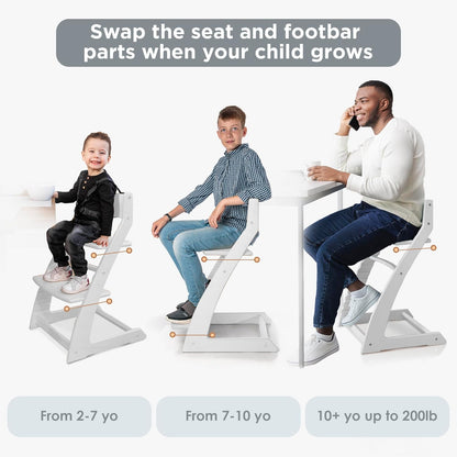 FORNEL Modern White Wooden High Chair | The Forever Chair That Grows from Toddler to Adult (200 lb)
