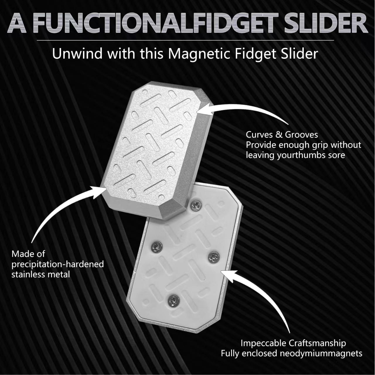 Magnetic Metal Fidget Toys, Aluminium Alloy Push Card Fidget Slider Stress Relief Toy, EDC Adult Fidget Toys, ADHD Autism Sensory Toys, Office Desk Toys for Boyfriend and Father (Black)