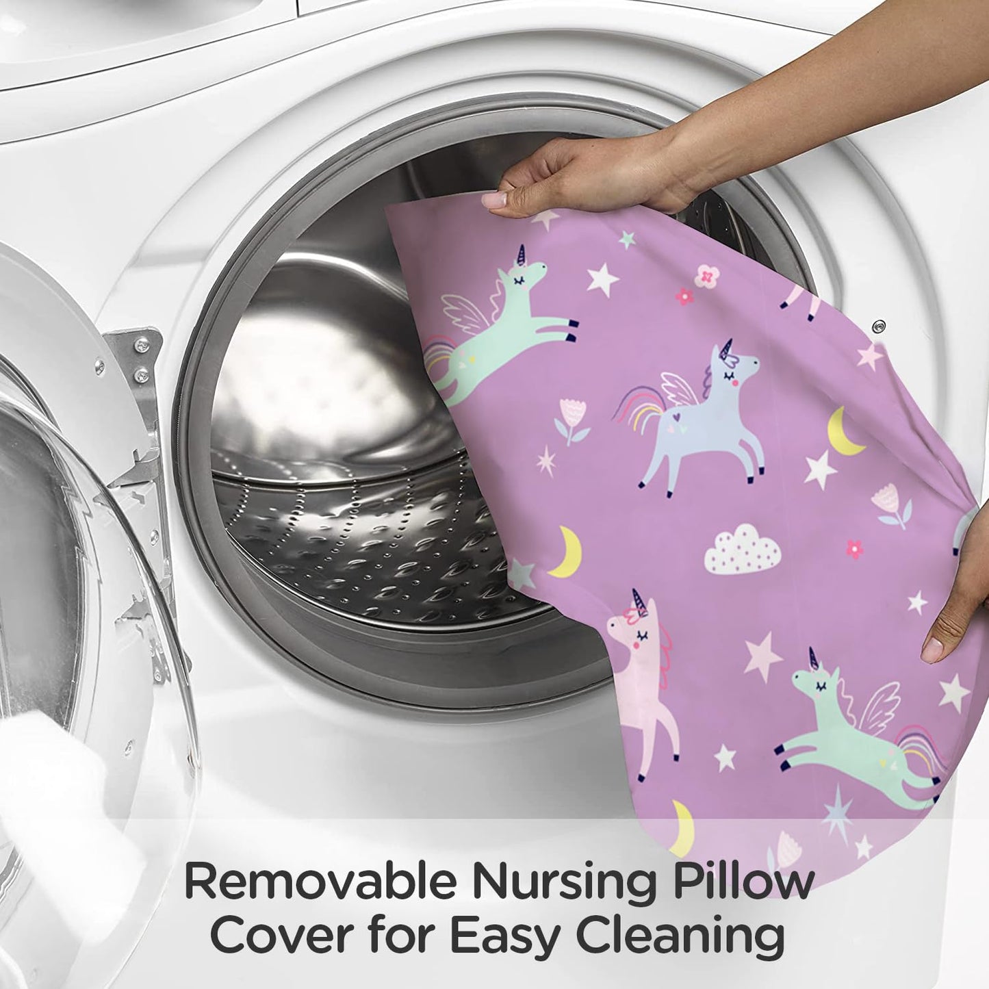 Little Grape Land Nursing Pillow for Infants, Breastfeeding Pillows, Baby Support Pillow for Nursing, Bottle Feeding, Tummy Time with Machine Washable Cover & Breathable Filling (Unicorn)